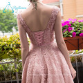A Line Sweetheart Pearls Sashes Pink Lace Prom Dress Short